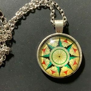 Silver Cabochon Necklace - Compass